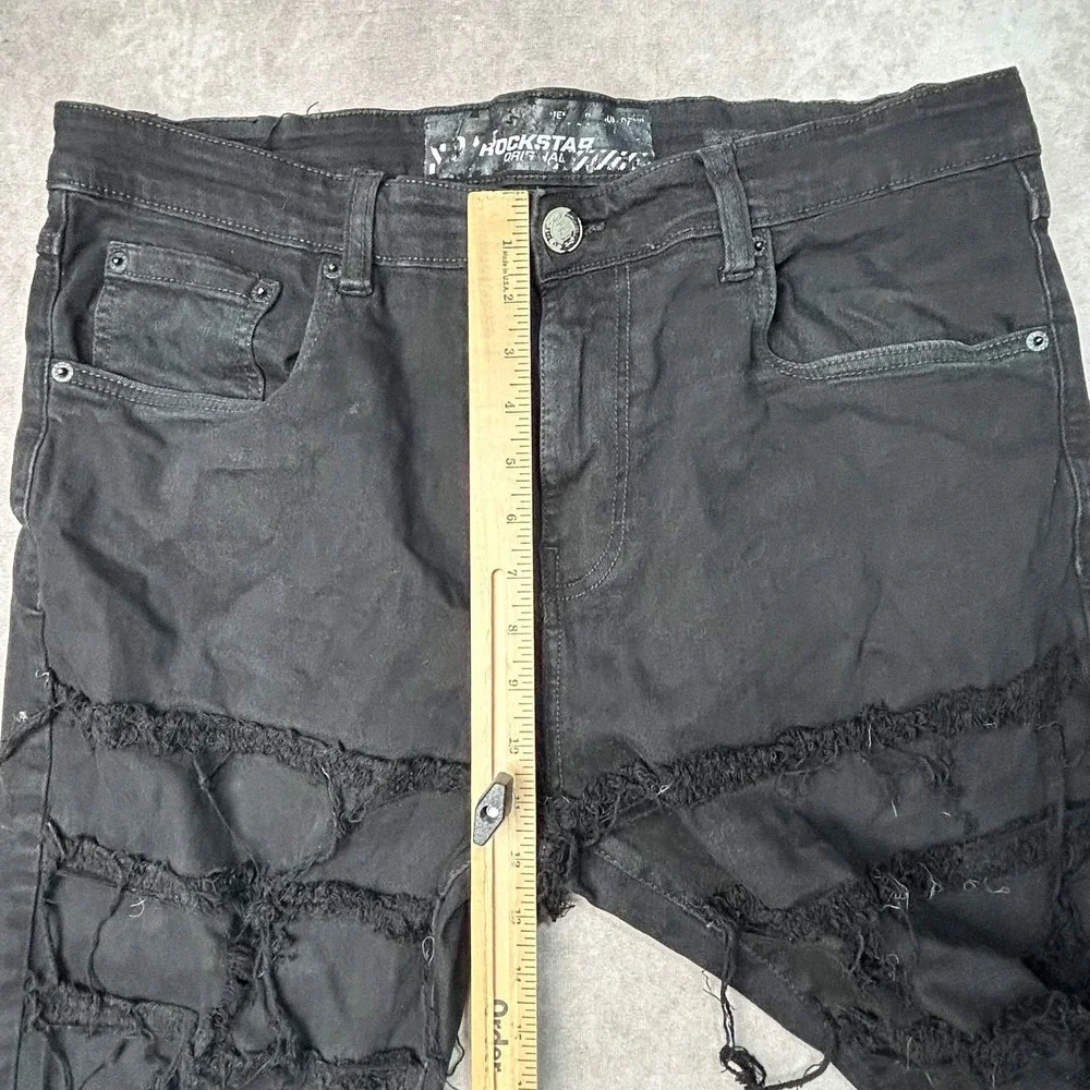 Rockstar Original Mens Black Heavily Distressed Stacked Flare Jeans 38x36